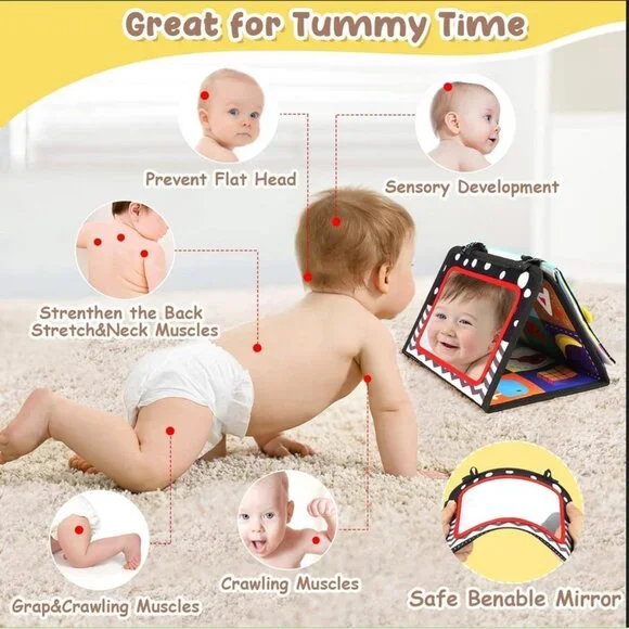 High Contrast Tummy Time Toy, Crinkle Mirror Sensory for Baby 0 to 12 Months - Picture 6 of 7